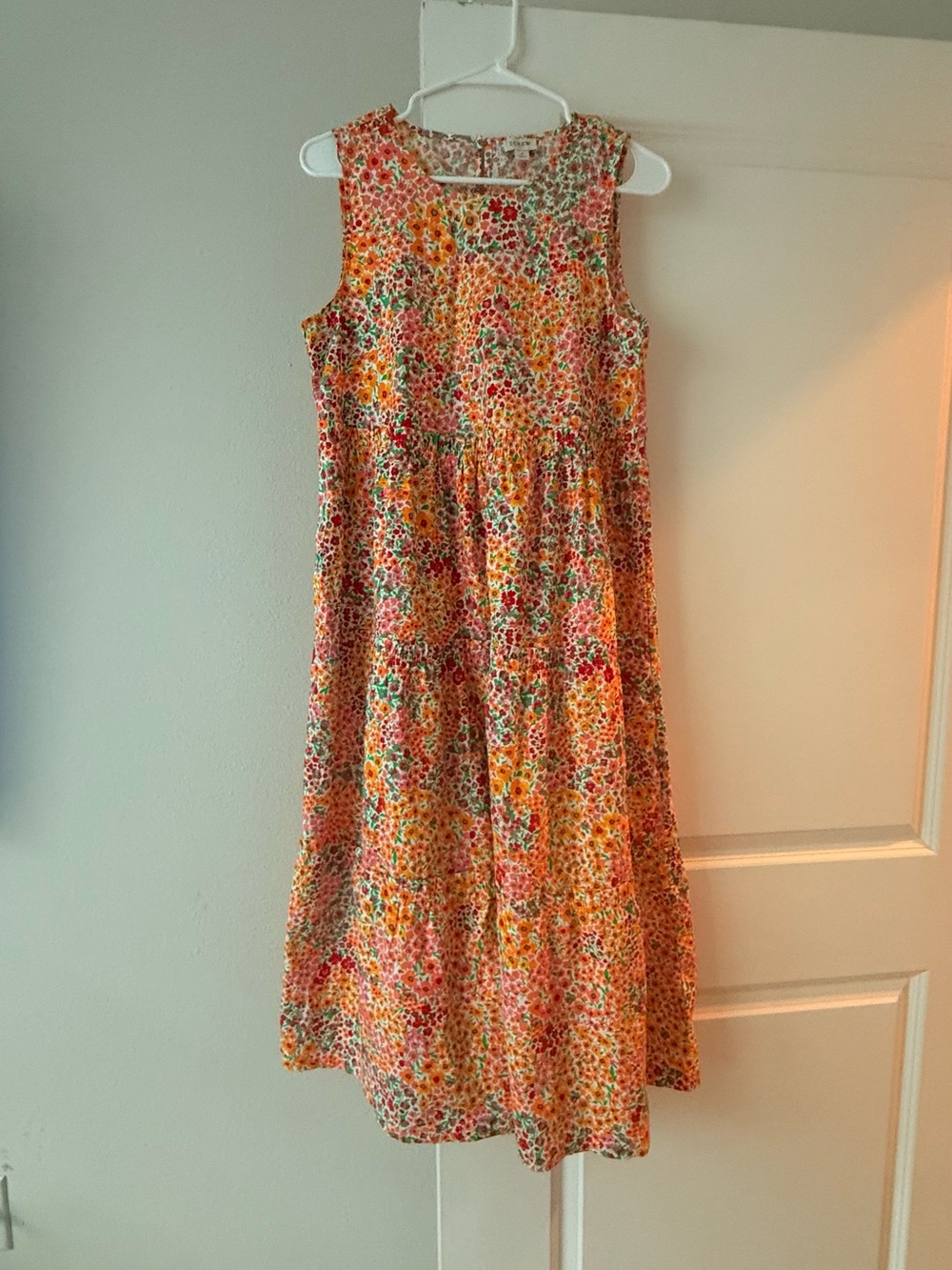J.Crew Ditsy Floral Tiered Midi Dress Sleeveless Orange Red Orange Smock💛 - Picture 8 of 13
